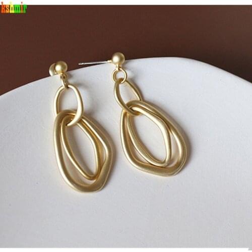Metal Circle Pendant Female Geometric Earrings Wholesale Earrings Matte Gold Mist Earrings, Long Geometric Kshmir 2020 4.5cm