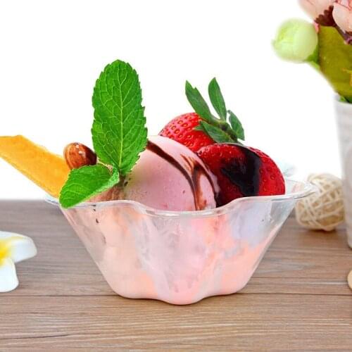 100Pcs Trumpet Shaped Disposable Ice Cream Bowl Transparent Plastic Ice Cream Bowl Plum Shaving Ice Cream Bowl 320Ml