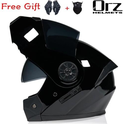 Double Visors Men Black Motorcycle Helmets DOT Approved Modular Flip Up Helmet Casque Moto Full Face Racing Motocross Helmet