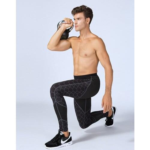 Mens Fitness Apparel Trousers Printing Stitching Sports Running Training Sweat-Wicking Quick-Drying High-Elastic Tight Pants