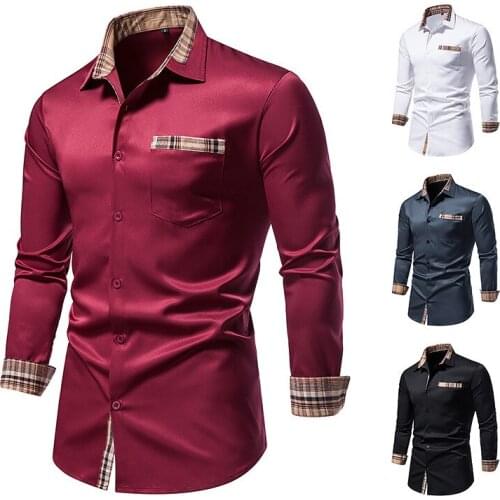 Mens Casual Long Sleeve Dress Shirt 2021 Autumn New Plaid Collar Buttoned Shirt Longsleeve Shirt for Men