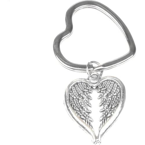 New Antique Silver Plated Angel Wings Heart Charm Keychain Jewelry Car Key Ring Gift Couple Handbags Jewelry