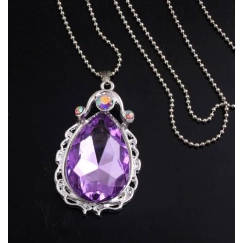 OYKZA 1pcs Chunky Alloy Crystal Purple Rhinestone Teardrop Pendants Ball Chain Necklace for Women Girls Kids Gift Jewelry