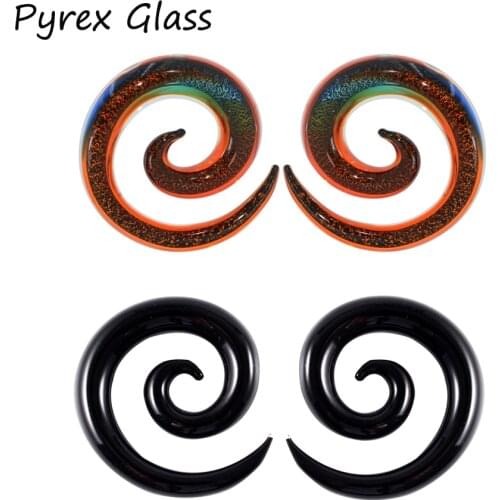 PAIR Rainbow Glass Ear Taper Plug Ear Weight Hanger Glass Twist Earrings Gauges Stretching Expander Piercing Body Jewelry