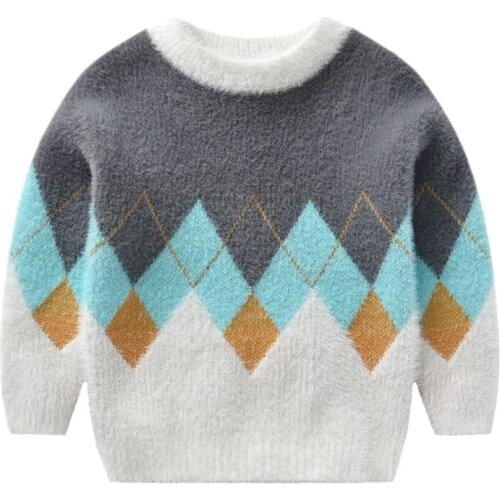 Childrens Pullover Boys Sweater Kids Plaid Spring Warm Soft Round Neck Long Sleeve Base Mink Flexibility Comfortable Clothes