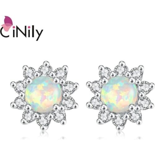 CiNily Sunflowers Opal Stud Earrings Silver Plated Fashion Jewelry Earring for Girl Jewelry Summer Daisy Opal Earring Gift