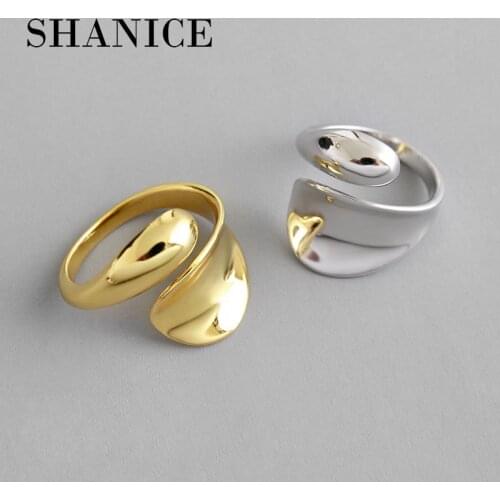 SHANICE New Arrival 100% Real 925 Sterling Silver Open Ring for Women Girls INS Simple Geometric Smooth Ring Drop Shape Gifts