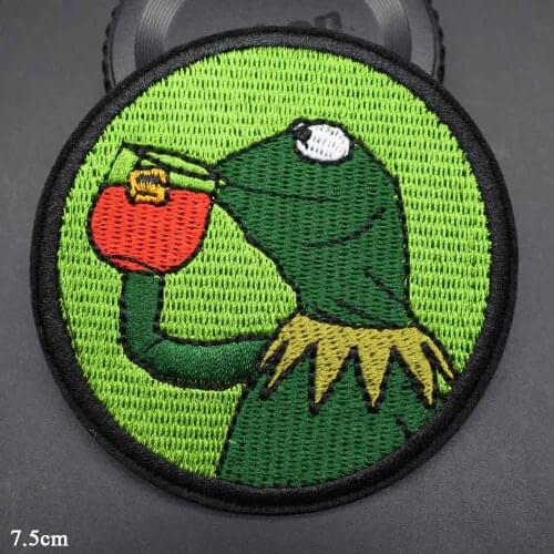 Lovely Drinking Frog Iron On Embroidered Clothes Patches For Clothing Stickers Garment Wholesale