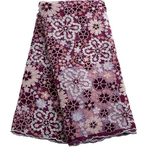 SJD LACE High Quality Purple Lost Of Sequins Lace Fabric 2021 Flower Sewing Ebmroidery Nigorian Fabric Women Wedding Dress A2461