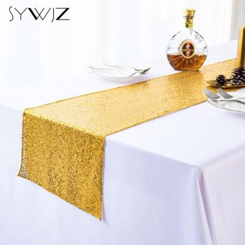 Gold Sequined Table Runner for Wedding Table Decoration Christmas Birthday Baby Shower Party Home Tea Tablecloth Table Cover
