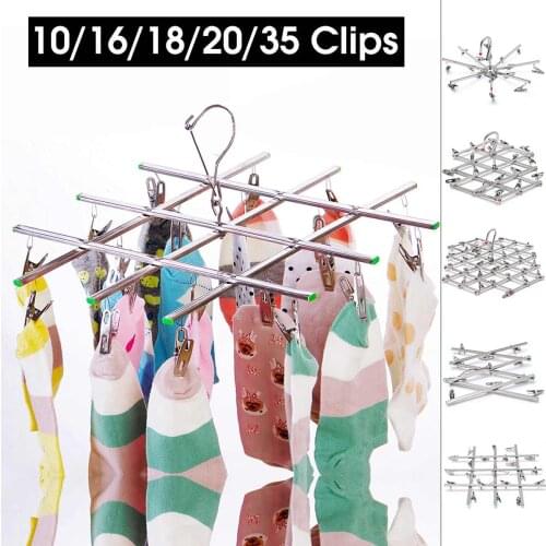 Foldable Clothes Hanger Airer Stainless Steel Underwear Sock Dryer Laundry Rack Flat Head Design Rust Resistant Strong Grip Clip
