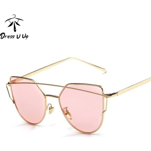 DRESSUUP Cat Eye Sunglasses Women Brand Designer Vintage Ocean Color Lens Twin-Beams Men Flat Panel Sun Glasses Oculos De Sol