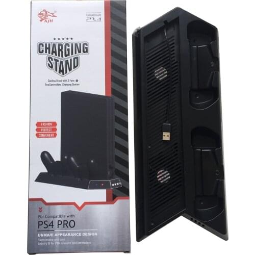 LED Indicator 2 Cooling Fan Cooler Vertical Stand USB Hub Ports & Controller Charger Station Charging Dock for PS4 Pro Console