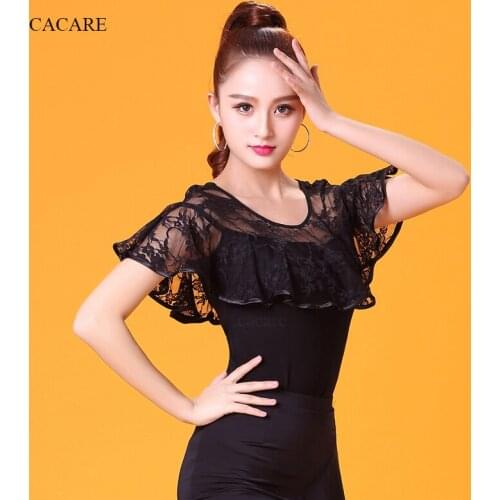 Latin Ballroom Dance Top Shirt Women CHEAPEST Ruffled Lace Bust Elegant Dance Shirt D0042 O Neck