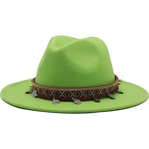 Fedora Hat Women Men Fashionable Church Sombrero Mujer Gentleman Derby Vintage green white Ladies Wide Brim Panama Vintage Hats