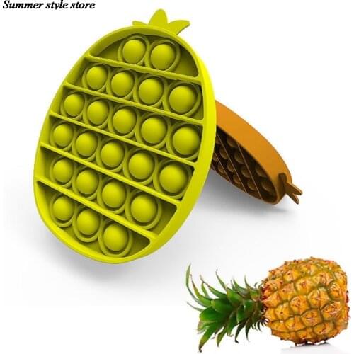 1Pc New Fruit Shape Push Bubble Toys Pineapple Pear Stress Reliever Increase Focus Soft Squeeze Toy Color Random