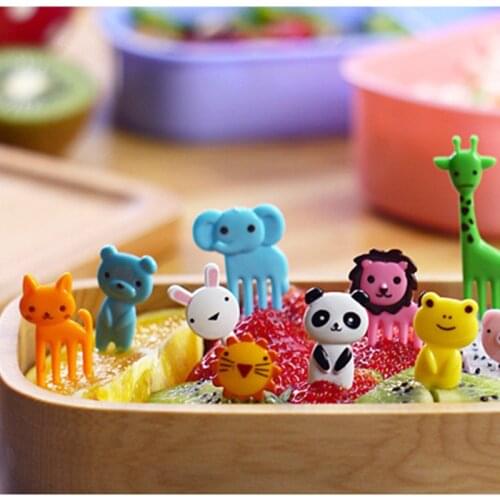 10 Pcs/lot Mini Animal Farm Cartoon Fork Fruit Picks Sign Bento Lunches Party Decoration Food Picks for Kids Plastic Forks