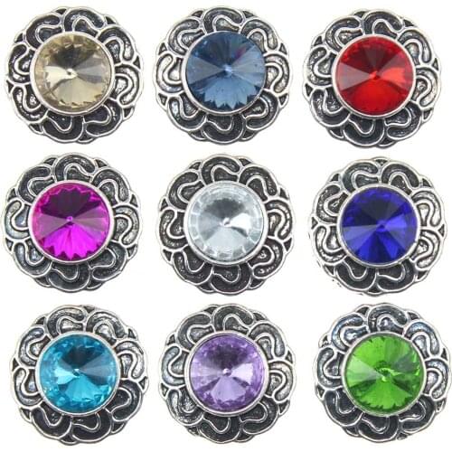 10pcs/lot New 18MM Snap Jewelry Flower Design Rhinestone Metal Snap Buttons fit 18mm Snap Bracelet Bangle Earrings Necklace