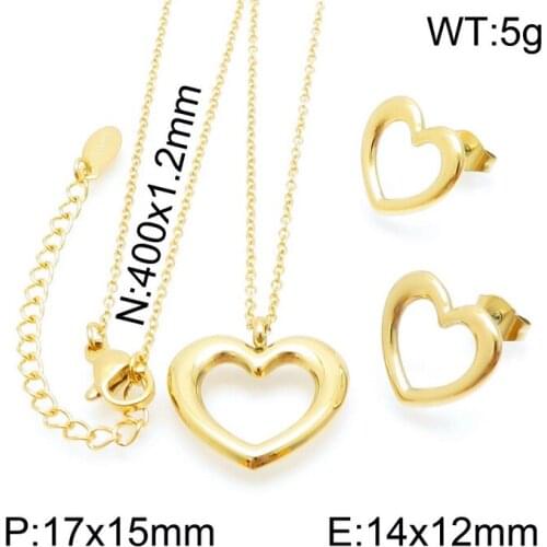 3 Colors Fashion Heart Stainless Steel Jewelry Pendant Earrings Sets For Women Free Shipping SBJZGGBC