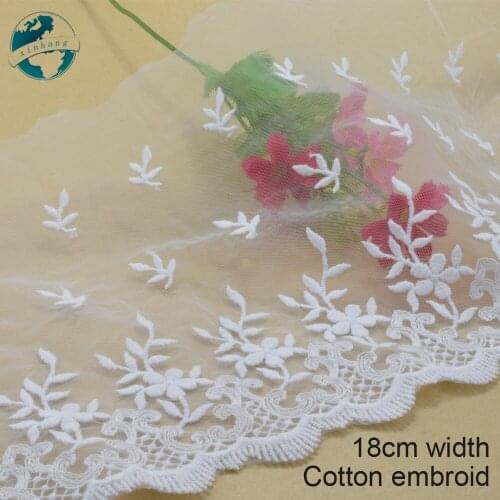 3yards 18cm white cotton embroidery lace french lace ribbon fabric guipure diy trims warp knitting sewing Accessories#3279
