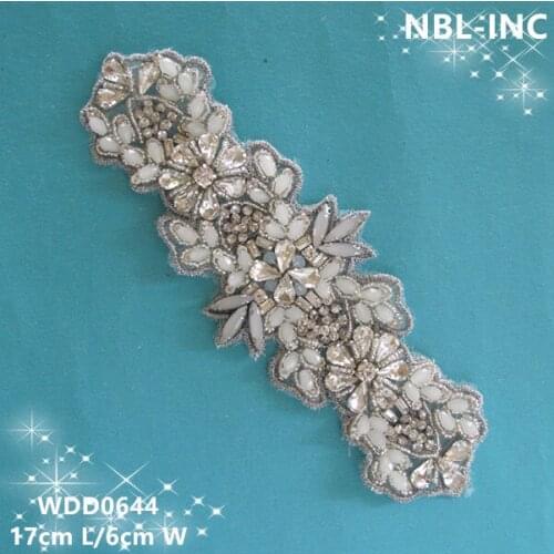 30 pieces) Wholesale bridal hand beaded silver crystal rhinestone applique for wedding dresses sash belt WDD0644