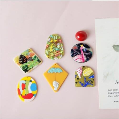 4pcs/lot new creative acrylic geometric oval pattern charm connectors for diy earrings resin jewelry accessories material