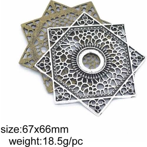 5pcs/lot 67x66mm Antique Silver/Antique Bronze Alloy Square Metal Charms Fit For Jewelry Making