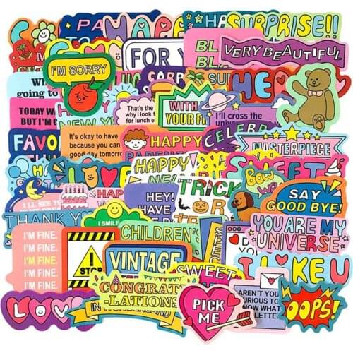 55 pcs/pack Cute English Words Stickers Cute Bear Waterproof PVC Journal Decorative Stationery Craft Stickers Scrapbooking Decal
