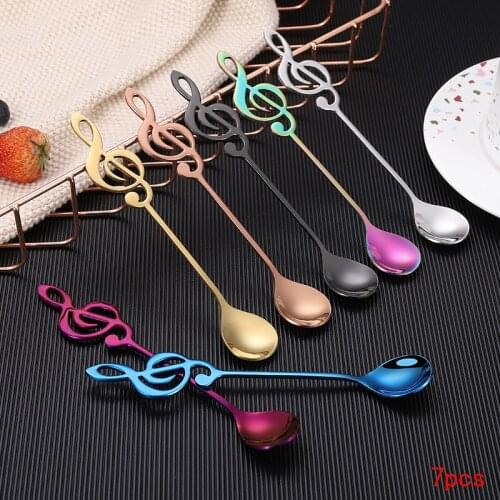 7pcs stainless steel music symbol creative spoon coffee spoon dessert spoon breakfast spoon household kitchen seasoning spoon