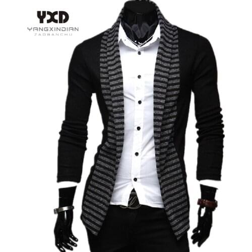 Free shipping Spring Mens Clothes splice Cardigans Mans Stripe Knitted Sweater Men Cardigan Man Coat korean clothes Slim Outwear