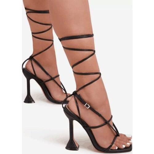Womens High-heeled Sandals Thin Thick-heeled Beige Medium Thick-heeled Summer Square Toe Roman Lace-up Fashion High-heeled Shoe