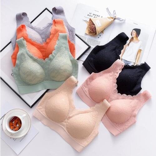 Sexy Seamless Bra With Pad BH Comfort Lace Bras For Women Brassiere Plus Size Wireless Sports Vest Sleep Bralette Top Underwear