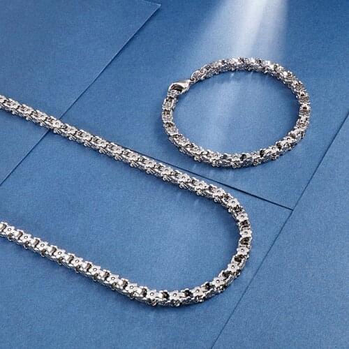 5mm 20 inch+8 inch Stainless Steel flower Motorcycle chain Necklace + Bracelet Set Mens Women Jewelry Set Fashion Birthday Gifts