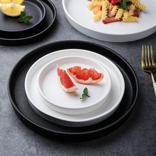 Black And White Solid Color Ceramic Plate Home Kitchen Tableware Square Dish Steak Plate