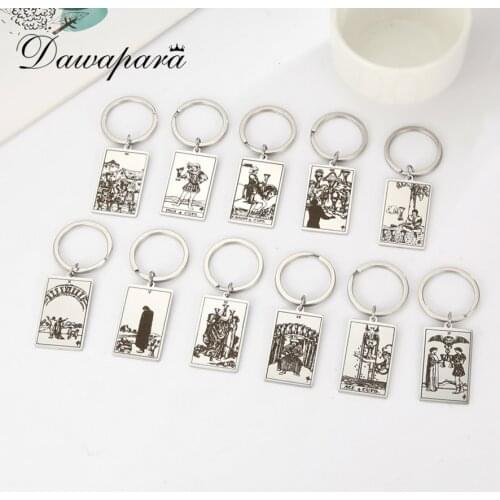 Dawapara Tarot Card The Suit of Cups Pendant Key Chain for Men Women Amulet Accessories Stainless Steel Golden Jewelry