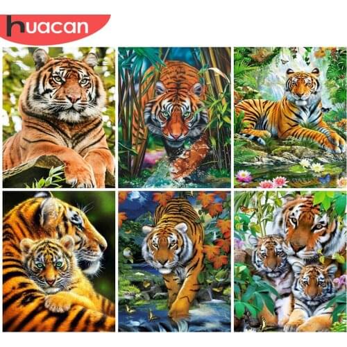 HUACAN Pictures By Number Tiger Animals Kits Home Decor Painting By Number Tree Drawing On Canvas HandPainted Art Gift