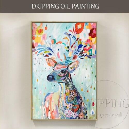 Artist Hand-painted High Quality Colorful Nordic Oil Painting on Canvas Colorful Animal Deer Nordic Oil Painting for Living Room