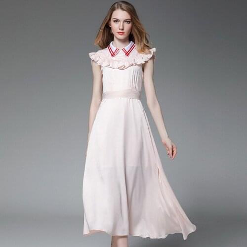 Kez Keer 2018 Summer women Dresses big hems sexy long dress with sashes ruffles sleeveless pink dress female Vestidos