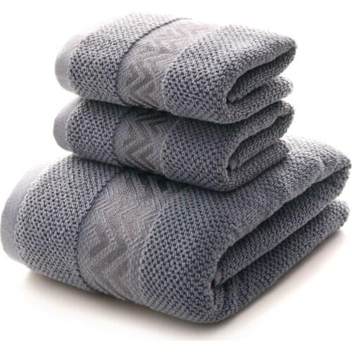 3 Pieces Cotton Terry Cloth Bath Towel Set 1pc Bath Towel + 2pcs Face Washcloth High Quality Men Home Shower Towels Bathroom
