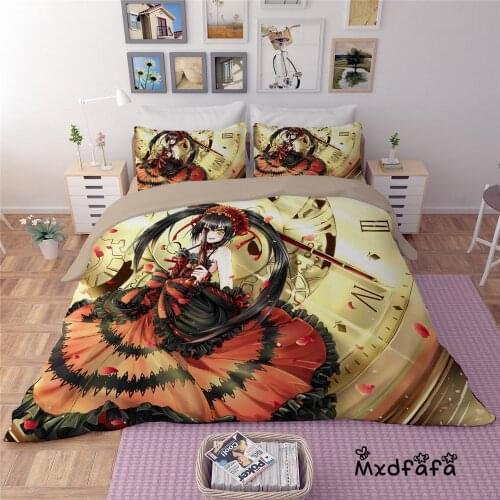 Mxdfafa Anime DATE A LIVE Duvet Cover Set Tokisaki Kurumi Luxury Comforter Bed Sets Include 1 Duvet Cover and 2 dakimakura case