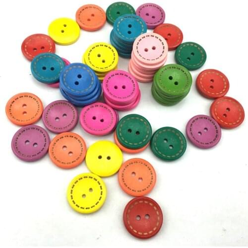 50pcs/lot 15mm Round Multicolor Decorative Buttons For Needlework Sewing Accessories For Children Clothing Wooden Buttons