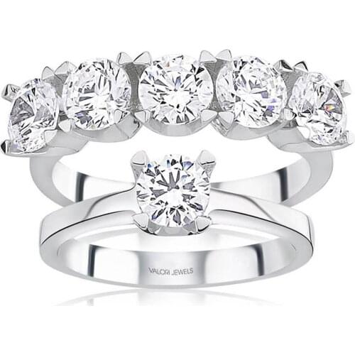 Valori Jewels 2.60 Carat, Zirconia White Round Gemstone, Rhodium Plated, Five Stone & Solitaire Ring