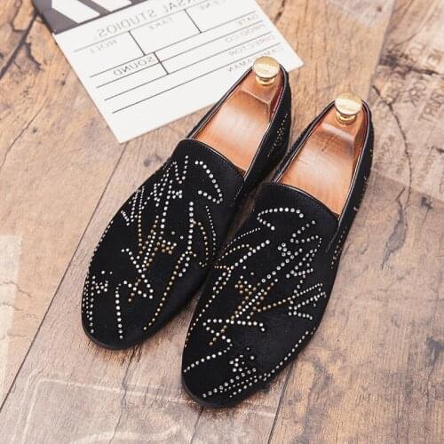 Movechain Mens Suede Rhinestones Loafers Fashion Mens Casual Moccasins Oxfords Shoes Men Party Driving Flats Sizes EU 38-45
