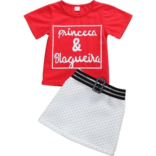 Multitrust Girls Clothing Sets Summer Short Sleeve Letter Print Top+ Mini Skirts 2Pcs for Kids Clothing Toddler Infant Clothes