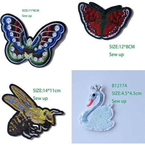 Cartoon Decorative Butterfly, bee, swan icon Embroidered Applique Patches For DIY Iron on Badges Stickers on backpack,clothes
