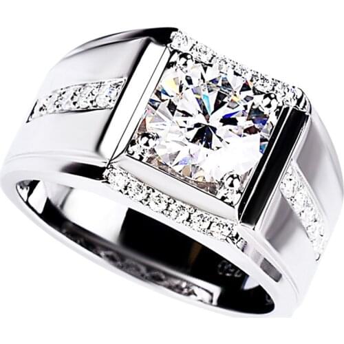 Luxury 2ct Big Diamond 925 Sterling Silver Mens Ring Engagement Wedding Party Exquisite and Elegant Gentleman Jewelry for Lover