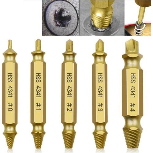 5PCS Screw Extractor Kit Double-head Broken Bolts Remover Repair Tool Titanium-plated HSS 4341 Screw Extractor Set Tools