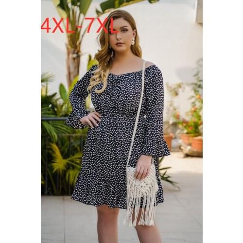New 2021 summer plus size dress for women large bell sleeve loose casual strapless black floral print dresses 4XL 5XL 6XL 7XL