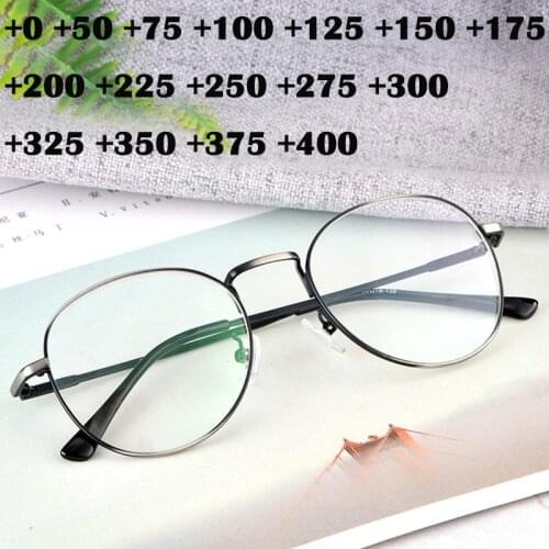 Retro Oval Metal Reading Glasses Women Men Clear Anti Blue Light Computer Optical Readers Glasses Lightweight Diopter +0 175 225