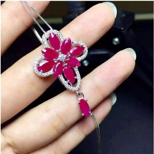 Ruby necklace pendant 4*8mm 9pcs gems Origin and natural ruby 925 sterling silver For men or women jewelry